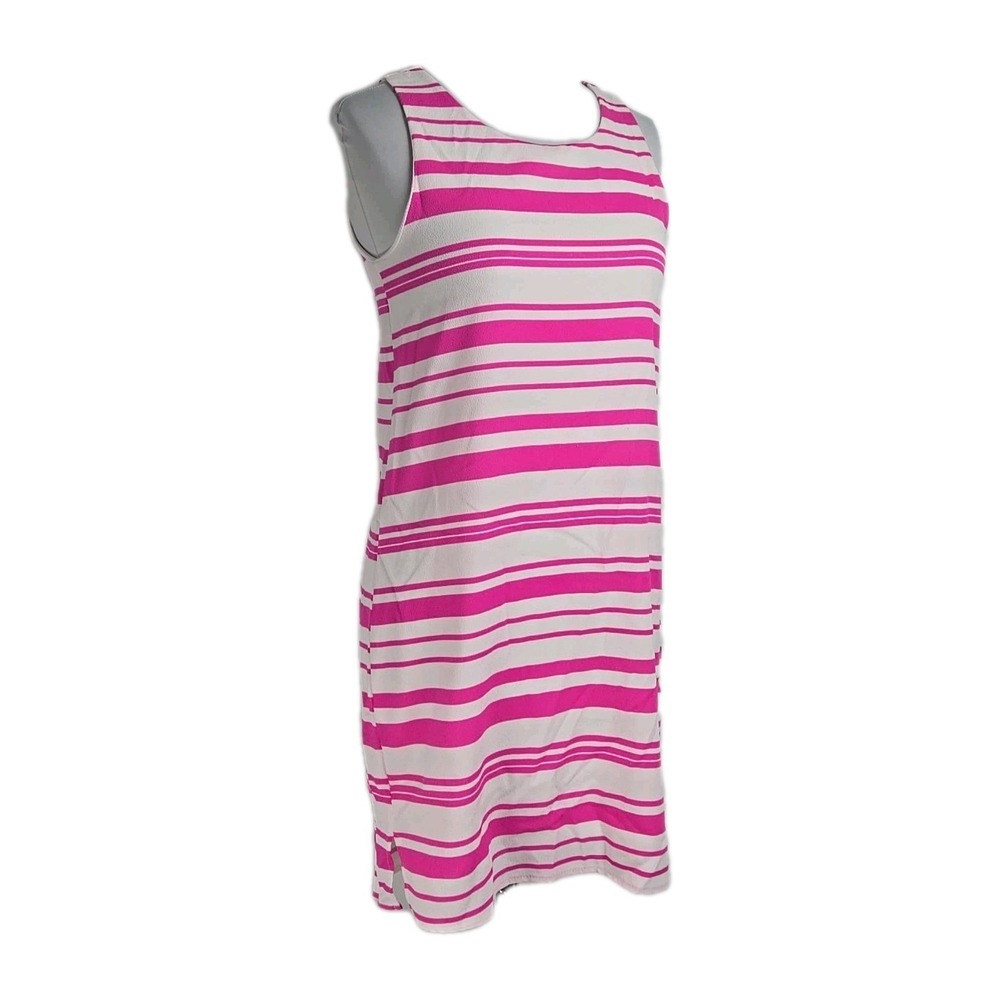 The Impeccable Pig Hot Pink White Striped Sleeveless Exposed Zipper Sundress S